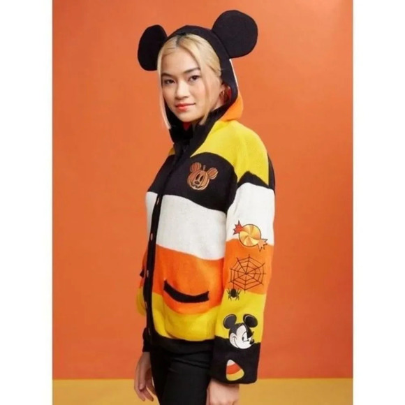 NEW DISNEY MICKEY‎ MOUSE Candy Corn Cardigan Her Universe Hoodie Halloween S - Picture 4 of 16